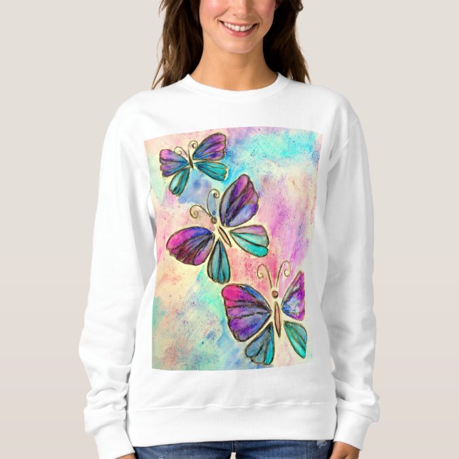 Cute Colorful Butterflies - vattenfärgsfärg T Shirt (Framsida)