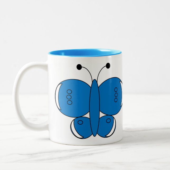 Cute Colorful Butterfly Mugg - Common Blue (Vänster)