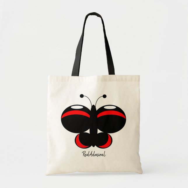 Cute Colorful Butterfly Tote Bag - Red Admiral Tygkasse (Framsidan)