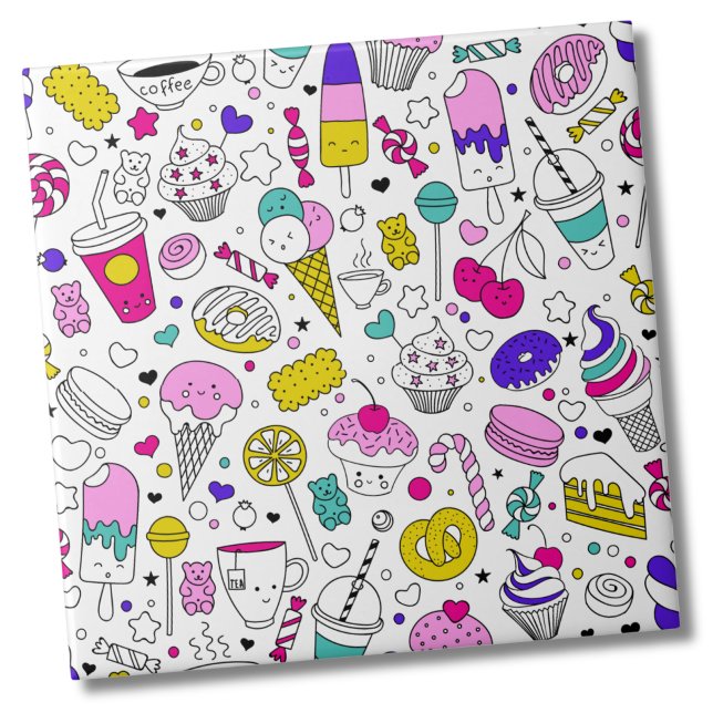 Cute Colorful Candy Sweet Mönster Kakelplatta (Trendy Cute Colorful Candy Sweets Desserts Pattern Ceramic)