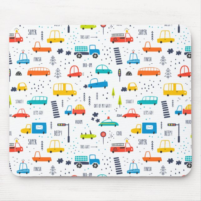 Cute Colorful Car Traffic Mönster Musmatta (Framsidan)