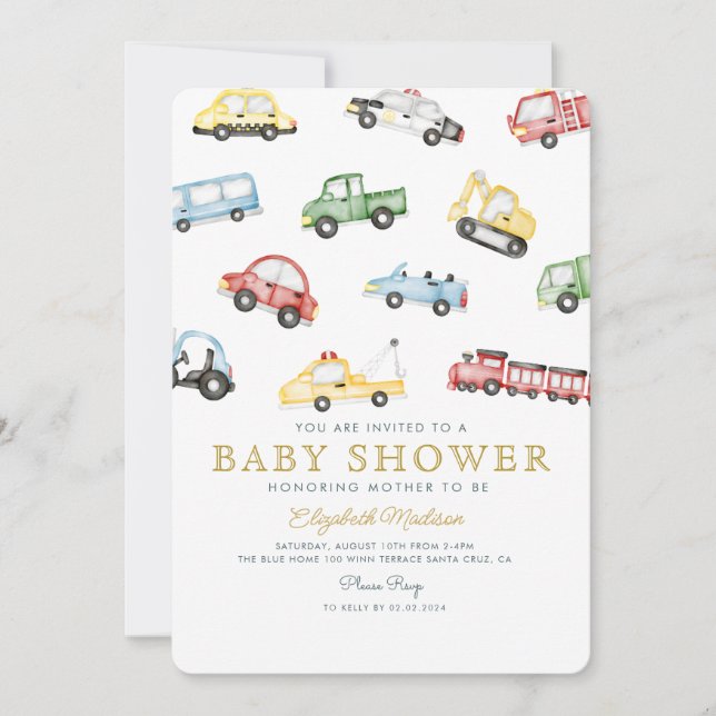Cute Colorful Cars Boy Shower Inbjudningar (Framsida)