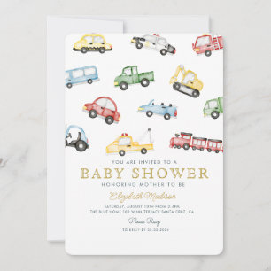 Cute Colorful Cars Boy Shower Inbjudningar