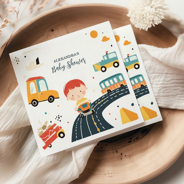 Cute Colorful Cars Boy Shower Pappersservett (Skapare uppladdad)