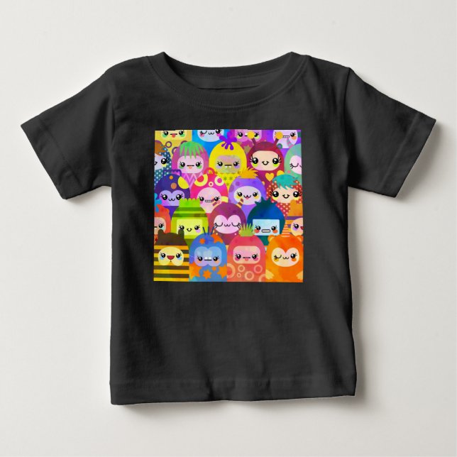 Cute Colorful Cartoon People Characters T Shirt (Framsida)