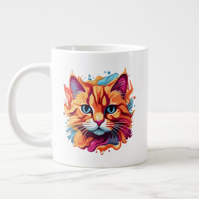 Cute Colorful Cat Ansikte-87002 Jumbo Mugg (Vänster)