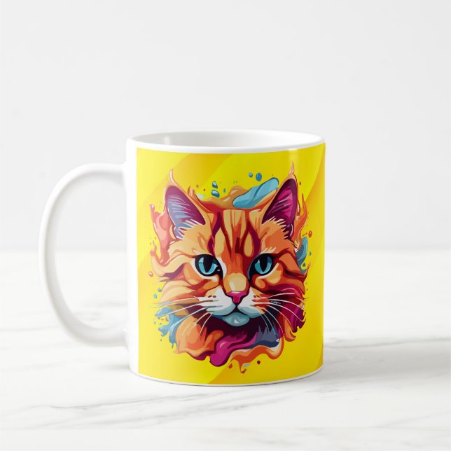 Cute Colorful Cat Ansikte-87002 Kaffemugg (Vänster)