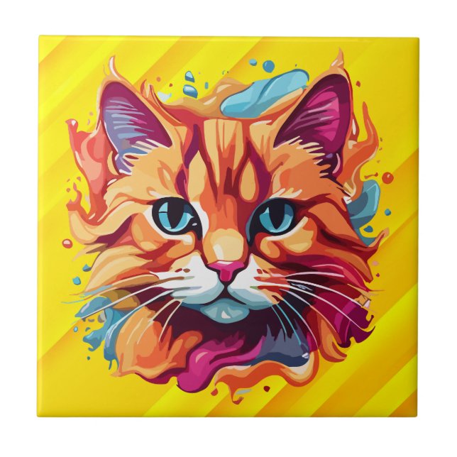 Cute Colorful Cat Ansikte-87002 Kakelplatta (Framsidan)