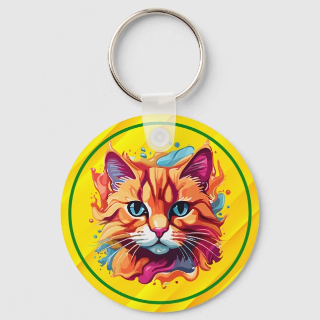Cute Colorful Cat Ansikte-87002 Nyckelring (Framsida)