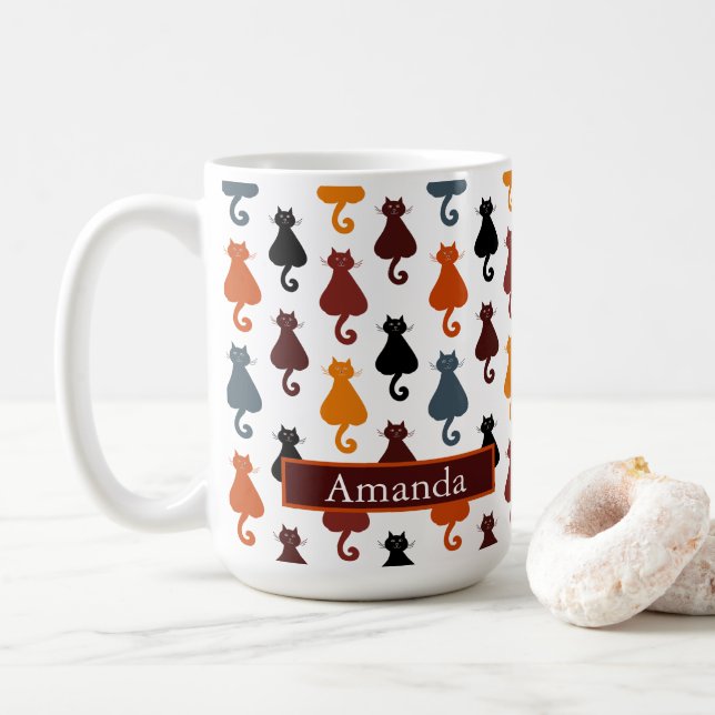 Cute Colorful Cat Mom Kitten Pattern Personalized Kaffemugg (Med munk)