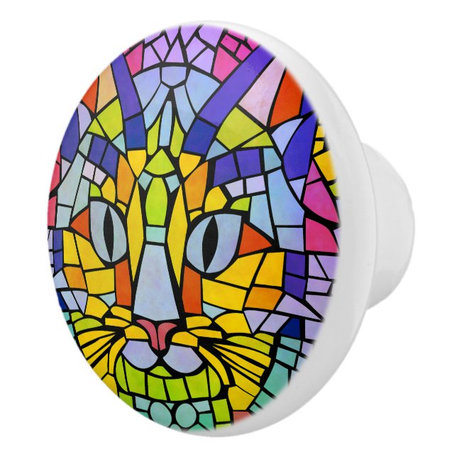Cute Colorful Cat Mosaic - Modern, Bright och Roli Knopp (Höger)