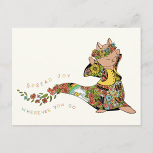 Cute Colorful Cat Spread Joy Quote Blommigt Farewe Vykort