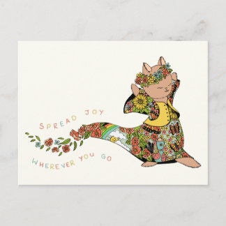 Cute Colorful Cat Spread Joy Quote Blommigt Farewe Vykort