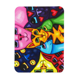 Cute Colorful Cats Whimsical Art Original-målning Magnet