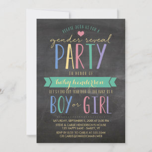 Cute Colorful Chalkboard Gender Reveal Party Inbjudningar