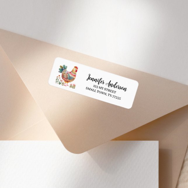 Cute Colorful Chicken Fun Address Returadress Etikett (Skapare uppladdad)