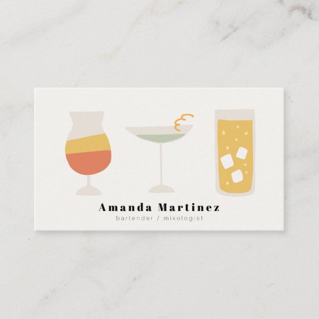 Cute Colorful Cocktails Bartender Mixolog Visitkort (Framsida)