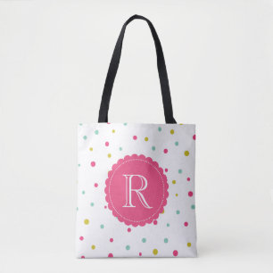 Cute Colorful Confetti Dots Mönster Monogram Bag Tygkasse