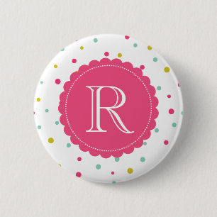 Cute Colorful Confetti Dots Mönster Monogram Knapp