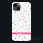 Cute Colorful Confetti Dots Mönster Personlig<br><div class="desc">Färgfull och modern iPad mini fodral med shock rosa,  blått och mörk gult polka dots mönster med shock rosa scallop-kant märkre. Personligen kommer fodral att bli perfekt som födelsedag och helgdag.</div>