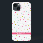 Cute Colorful Confetti Dots Mönster Personlig<br><div class="desc">Färgfull och modern iPad mini fodral med shock rosa,  blått och mörk gult polka dots mönster med shock rosa scallop-kant märkre. Personligen kommer fodral att bli perfekt som födelsedag och helgdag.</div>