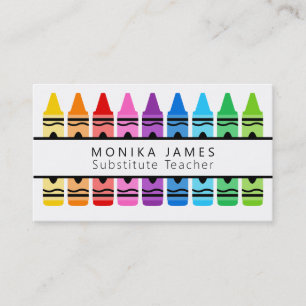 Cute Colorful Crayon Substitute Teacher Visitkort