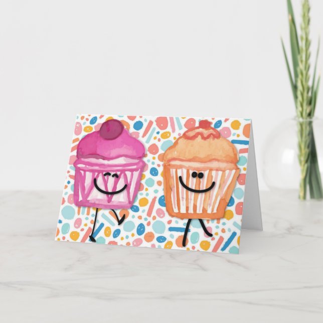 Cute Colorful Cupkaka Birthday Card Kort (Framsida)
