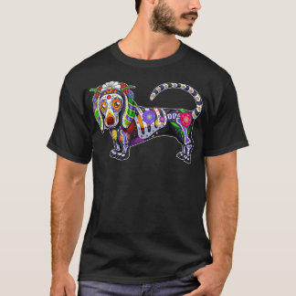 Cute Colorful Dachshund Dog Sugar Skull Meican Hal T Shirt