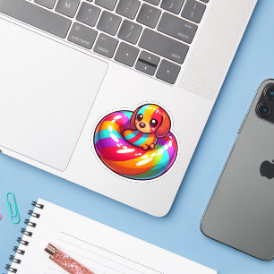 Cute Colorful dachshund i Rainbow Bassäng Flyter Klistermärken