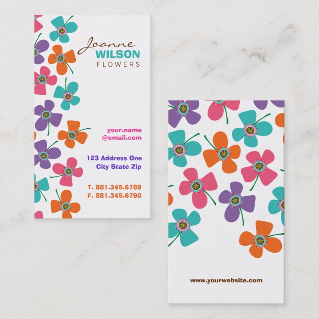 Cute Colorful Daisys Pop Summer Flowers Whimsical Visitkort (Fram/baksida)