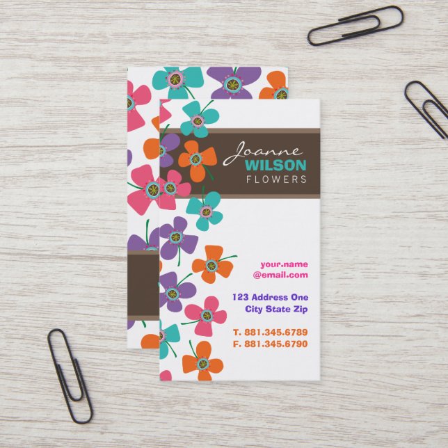 Cute Colorful Daisys Pop Summer Flowers Whimsical Visitkort (Fram/Back In Situ)