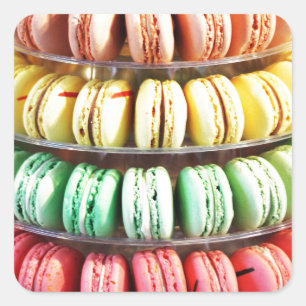 Cute Colorful Dessert Fransk Macaron Fyrkantigt Klistermärke