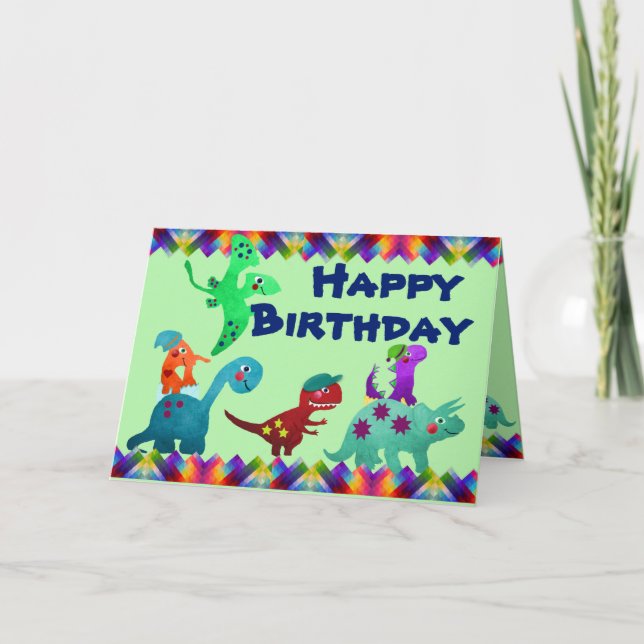 Cute Colorful Dino Birthday Kort (Framsida)