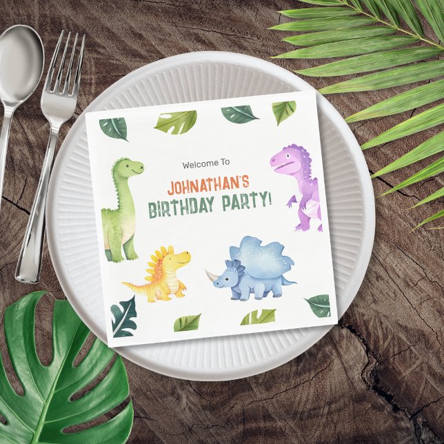 Cute Colorful Dinosaur Barns födelsedag Party Pappersservett (Cute Colorful Dinosaur Kids Birthday Party Napkins)