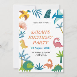 Cute Colorful Dinosaur Birthday Call for Kid Inbjudningar