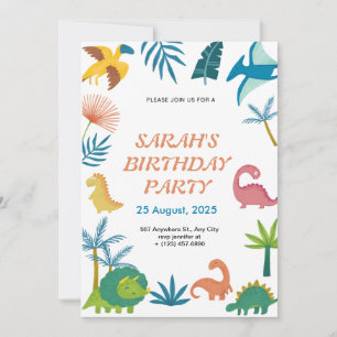Cute Colorful Dinosaur Birthday Call for Kid Inbjudningar