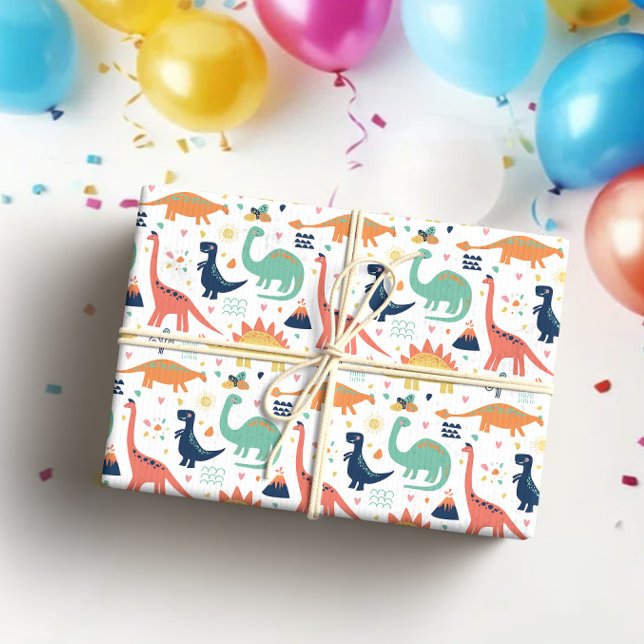 Cute Colorful Dinosaur Gender Neutral Baby Shower Presentpapper (Skapare uppladdad)