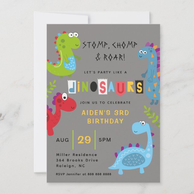 Cute Colorful Dinosaurs Birthday-inbjudan Inbjudningar (Framsida)