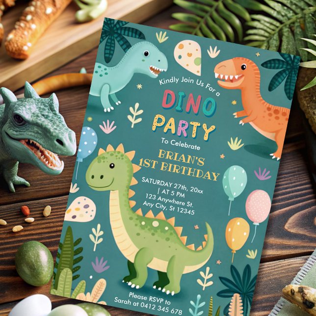 Cute Colorful Dinosaurs Boy First Birthday Inbjudningar (Skapare uppladdad)