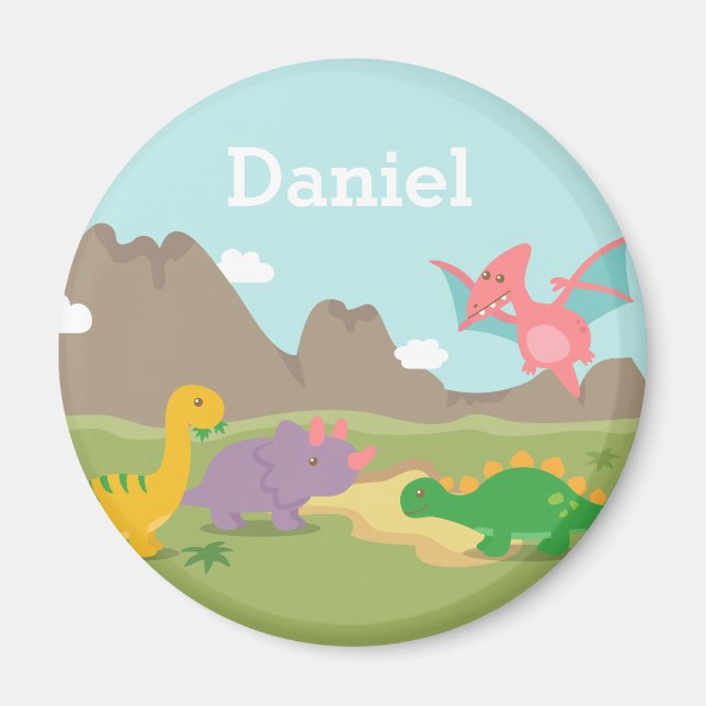 Cute Colorful Dinosaurs Kids Magnet (Framsidan)