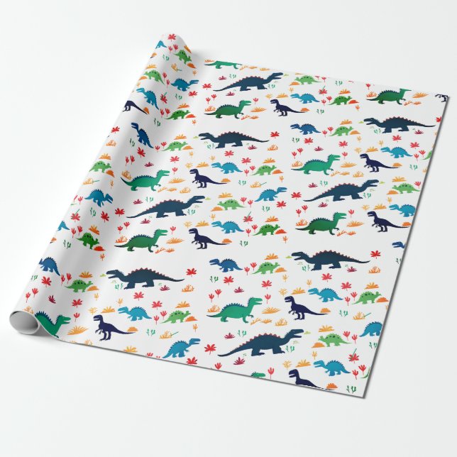 Cute Colorful Dinosaurs Mönster Presentpapper (Utrullad)