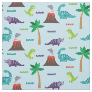 Cute Colorful Dinosaurs och Volcanos Tyg