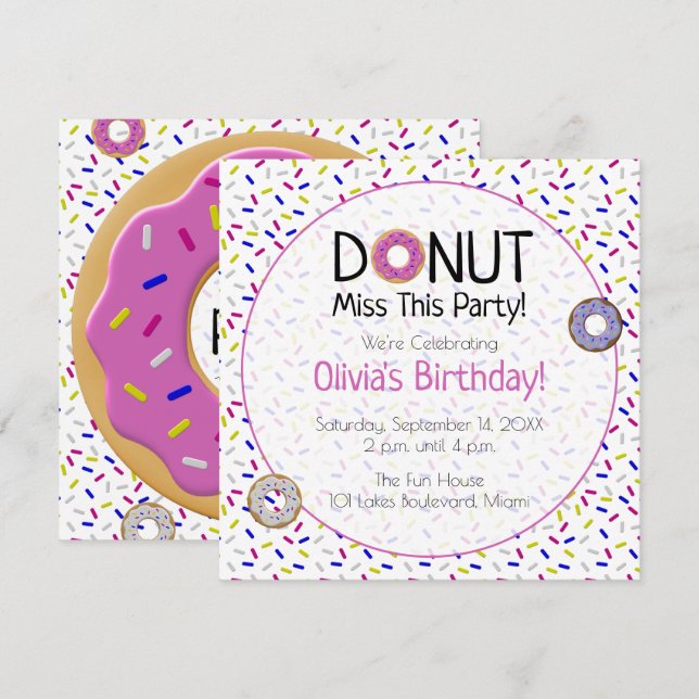 Cute Colorful Donut Miss Party Sprinkles Inbjudningar (Fram/baksida)