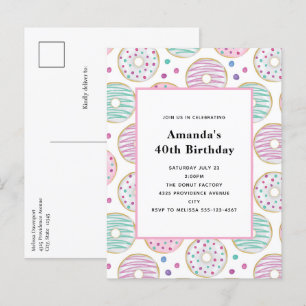 Cute Colorful Donut Mönster Birthday Inbjudan Vykort