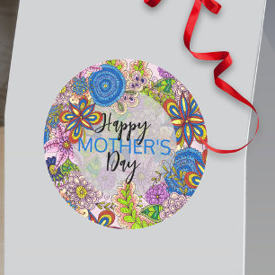 Cute Colorful Doodle Flowers Mors dag Runt Klistermärke