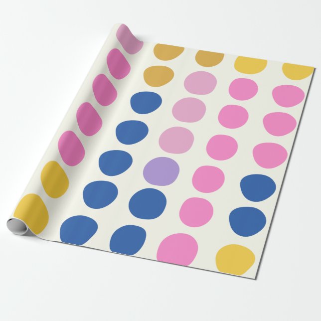 Cute Colorful Dots Scandinavian Mönster Blue Rosa Presentpapper (Utrullad)
