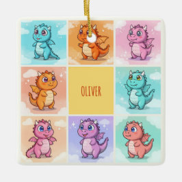 Cute Colorful Dragon Doodles Julgransprydnad Keramik