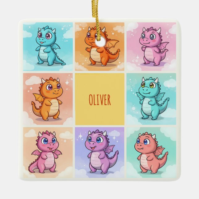 Cute Colorful Dragon Doodles Julgransprydnad Keramik (Framsida)