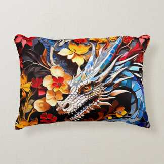 Cute Colorful Dragon Mosaics Prydnadskudde