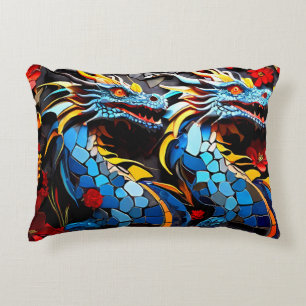 Cute Colorful Dragon Mosaics Prydnadskudde